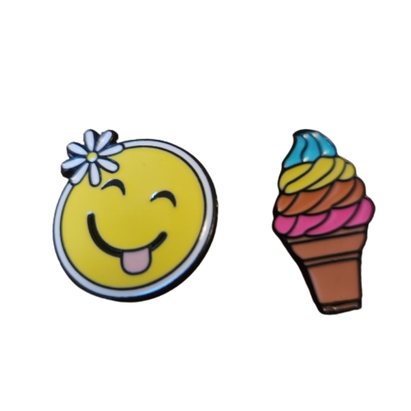 HAPPY FACE ☆ ICE CREAM CONE ☆ BACKPACK ENAMEL PINS ☆ NIP - Picture 2 of 7